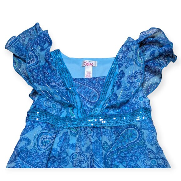 Justice Girls Vibrant Blue Paisley Maxi Dress Size 6 - Picture 2 of 7